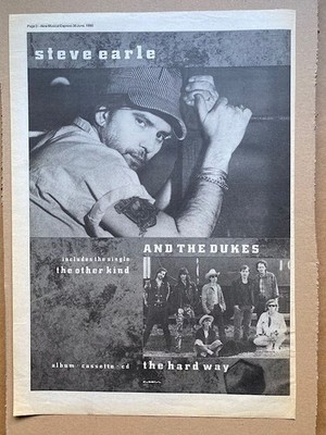 STEVE EARLE THE HARD WAY POSTER SIZED original music press advert from 1990 (AGE