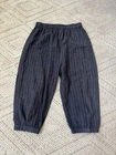 BUYKUD NEW! Blue/Grey Linen Pinstriped LAGENLOOK Elastic Waist Crop Pants XL/XXL