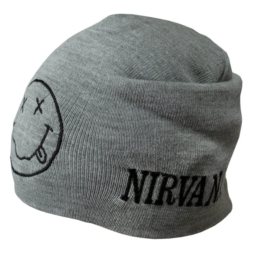 NIRVANA Men's gray knitted beanie hat with embroidered rock metal band logo
Opens in a new window or