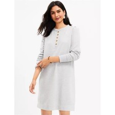 NEW LOFT Shirred Sleeve Henley Shift Dress in Gray Heather - Size S Petite