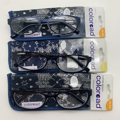 ''3 pair'' FOSTER GRANT COLOREAD +2.00 ISA   NVY NAVY BLUE Reading glasses READERS
