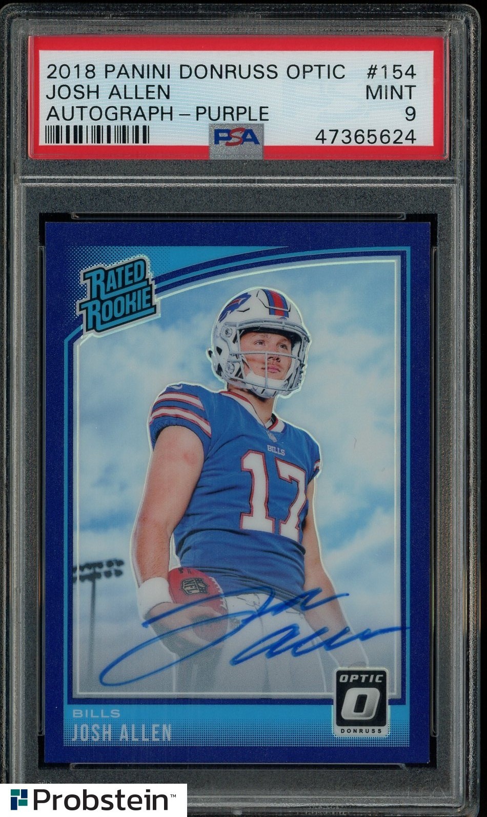 2018 Donruss Optic Purple Prizm Josh Allen RC Rookie ON CARD AUTO 25/35 PSA 9