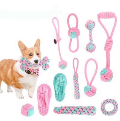Dog Rope Toy Set Chew Tug Toys for Small Medium Dogs Teeth Cleaning Pink