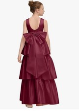 Satin Flower Girl Dress Tiered Formal Long Dresses A-Line V-Back Bow-Knot