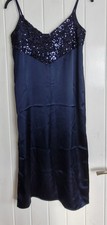 River Island Navy Sequin Cami Slip Dress Side Split Evening Party Size 10 NWT