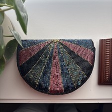 Beaded Clutch Purse Multicolor Rainbow Shell Bag Vintage