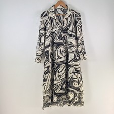 Zara shirt dress womens size M midi beige black geometric linen collar 126659