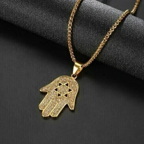 Покрытый желтым золотом серебряный круглый кулон хамса с лабораторным бриллиантом 2,00 карата 14 карат - Изображение 3 из 4