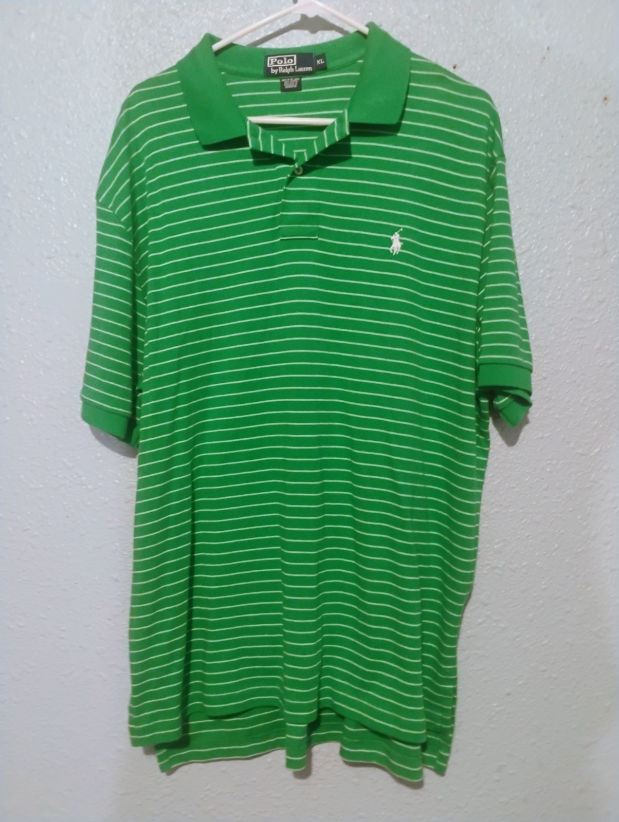 Vintage Polo Striped Green And White Button Up Shirt Nice Shape Clean XL Retro