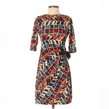Shelby & Palmer Faux Wrap Boho Ikat Print Sheath Dress 4 Petite
