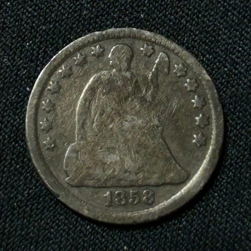 1858 Silver Seated Liberty Half Dime Philadelphia Mint Choice Good Condition