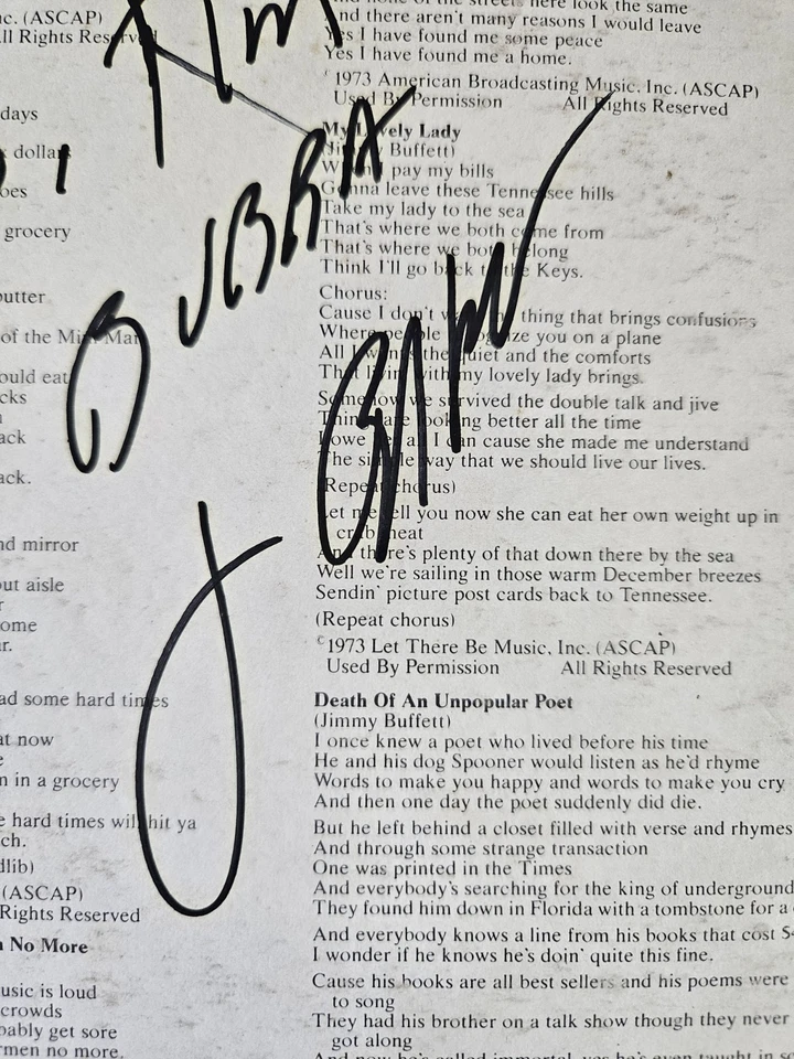 Jimmy Buffet A White Sport Coat and A Pink Crustatean SIGNED Vinyl - Image 3 of 4