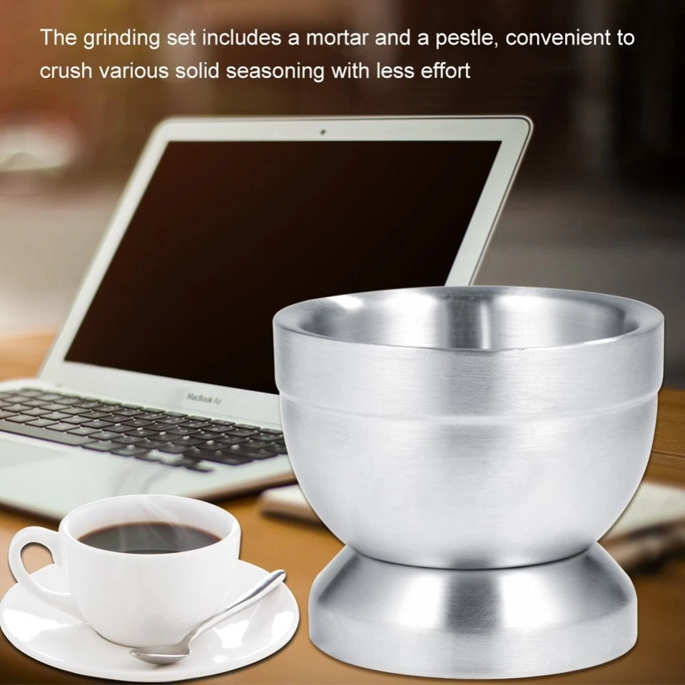 Mortar and Pestle Stainless Steel Pestal Set Food Herbs Spice Grinder Crusher US - Image 4 of 4