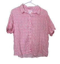 C&C California Red & White Checkered Linen Button-Up Shirt M Coastal Beach