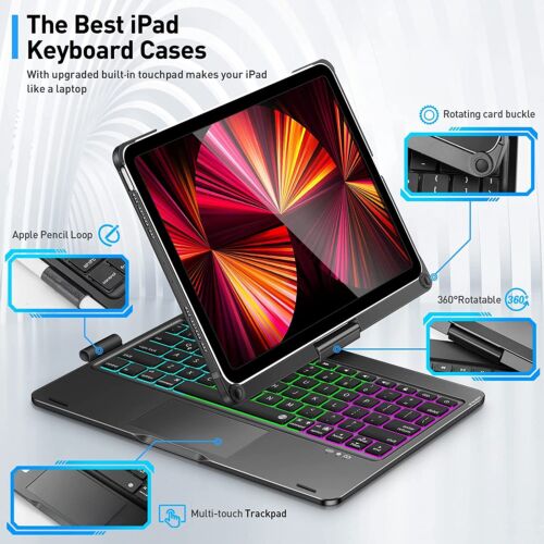 Für iPad 7/8/9. Air 4/5. 10,9" Pro 11" Smart Case Hülle mit Touchpad Tastatur - Bild 4 von 82