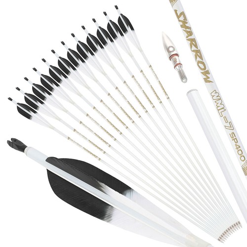 6X 32" Pure Carbon Arrows 5" Feather .003" SP500 Recurve Compound Bow Hunting - Picture 12 of 22
