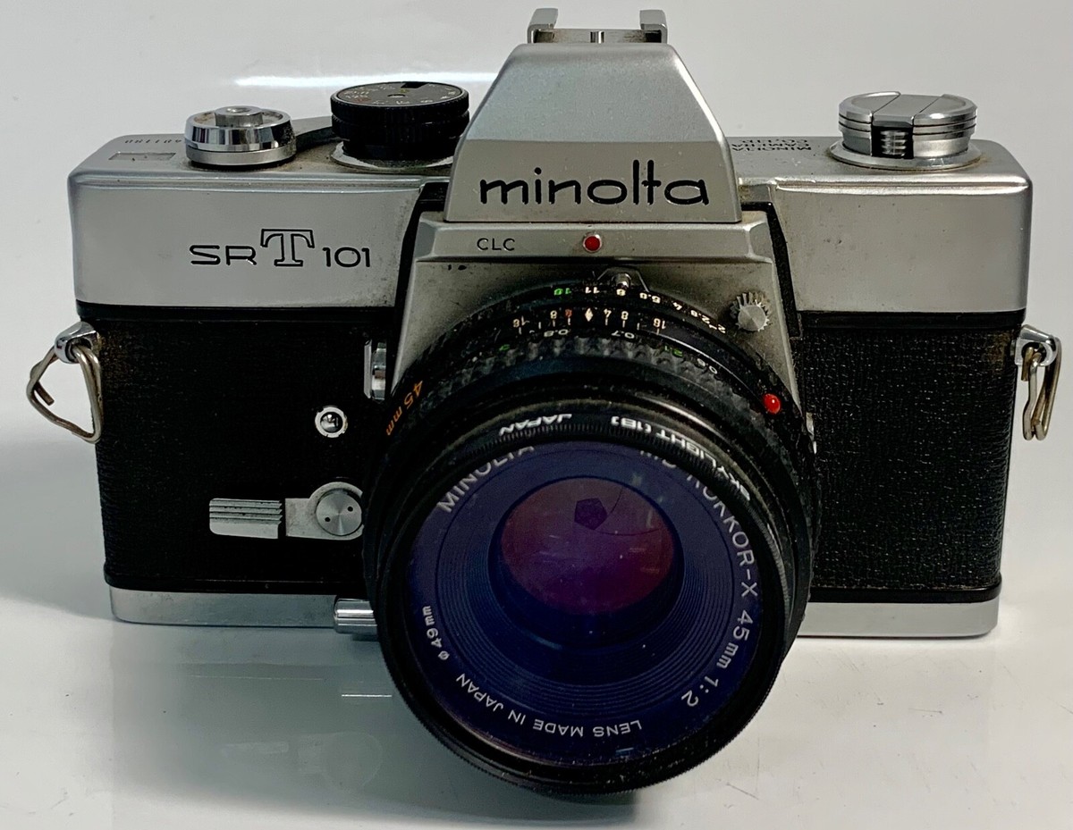Minolta SRT 101 35mm SLR Film Camera w/ 45mm 1:2 MD ROKKOR-X Lens 