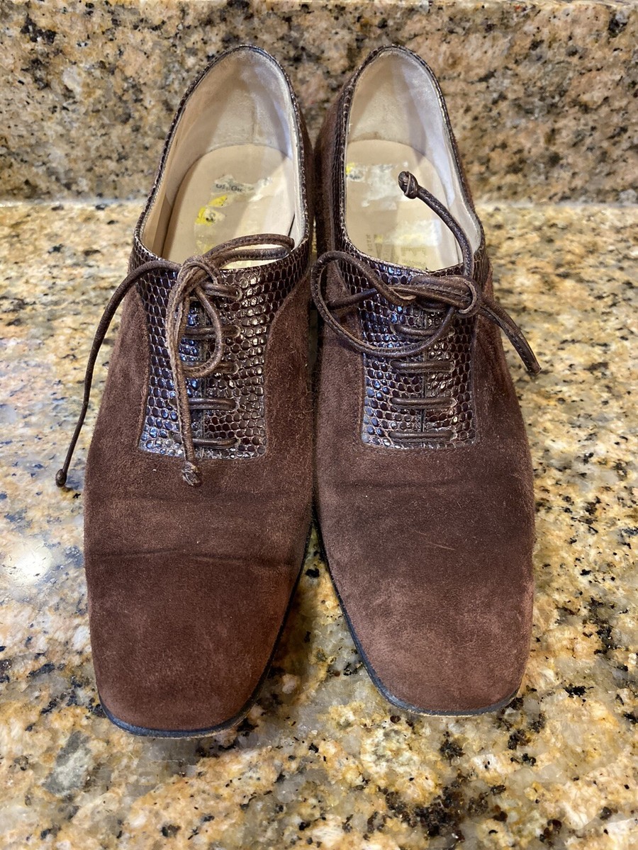Salvatore Ferragamo Brown Brogues Suede Ankle Heel Lace Up  display picture 3