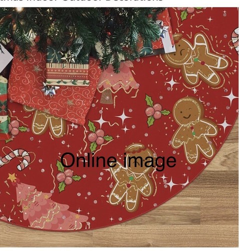 Candy Cane Gingerbread Xmas Winter Tree Skirt 48” - Picture 2 of 8