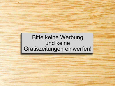 Briefkastenschild - Bitte keine Werbung & Zeitung einwerfen! 70x20mm,Silber matt