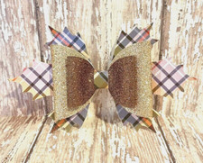 Hair Bow Earring Set AUTUMN BLUE PLAID Faux Leather Mommy  Me Collection