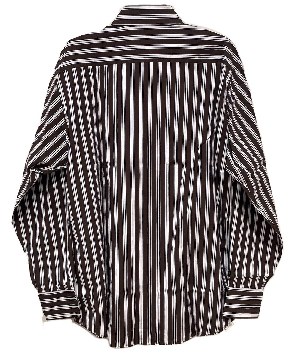 BCBG MAXAZRIA Men's Striped Long Sleeve Shirt Brown Size: L