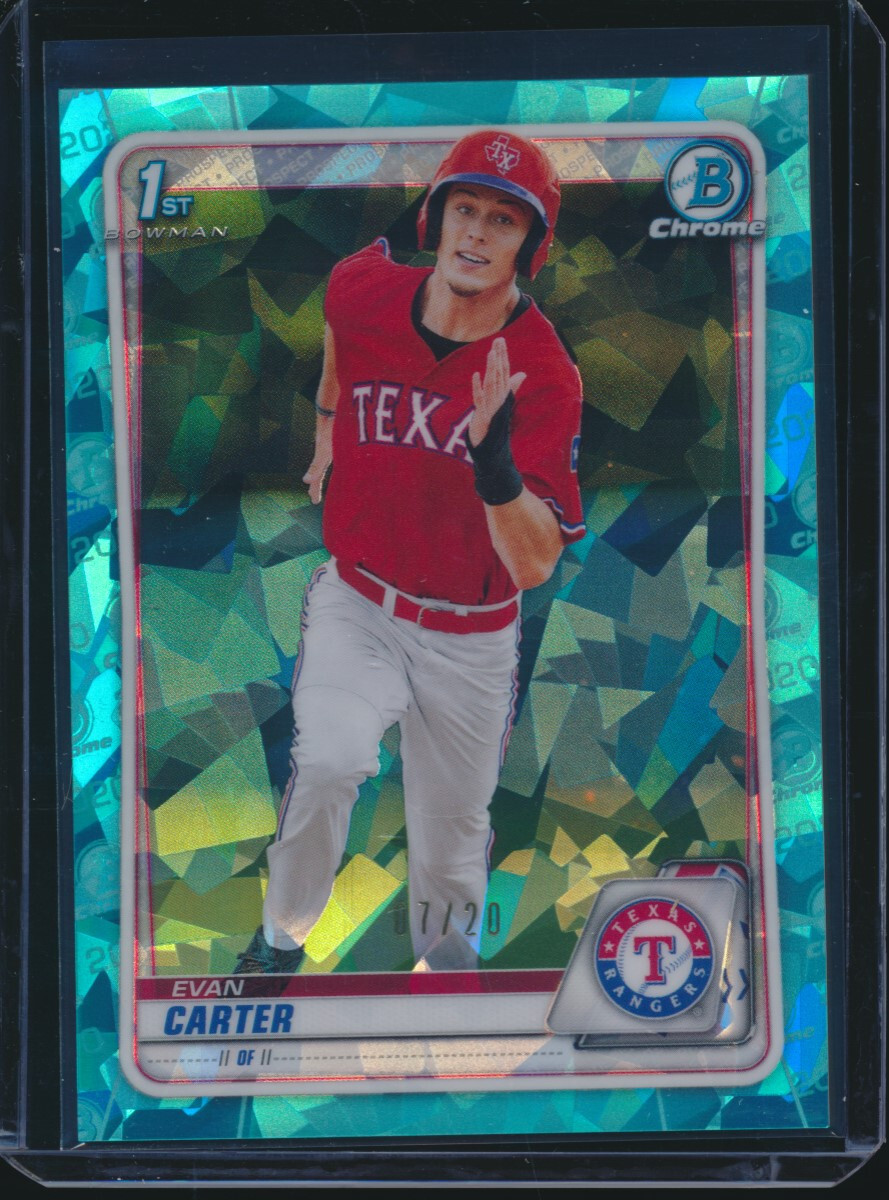 EVAN CARTER 1st 2020 Bowman Chrome Draft SAPPHIRE AQUA BLUE REFRACTOR #/20 RC
