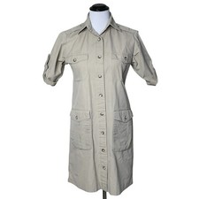 Willis & Geiger Vintage Safari Shirt Dress 100% Cotton Size 4 - Altered - Flaws