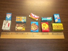 9 BOXES lot 4 cardboard DOLLHOUSE MINIATURES vintage grocery store food toy