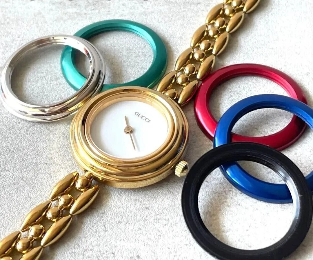 AUTH GUCCI Change Bezel 6 Couleurs Montre Bracelet GP Quartz du Japon