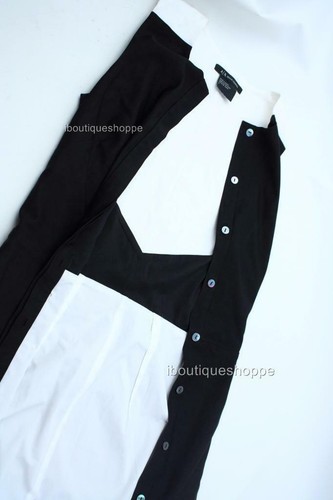 Armani Exchange A|X Contrast Layered Button Front Work Shirt Dress Black White - Picture 4 of 4