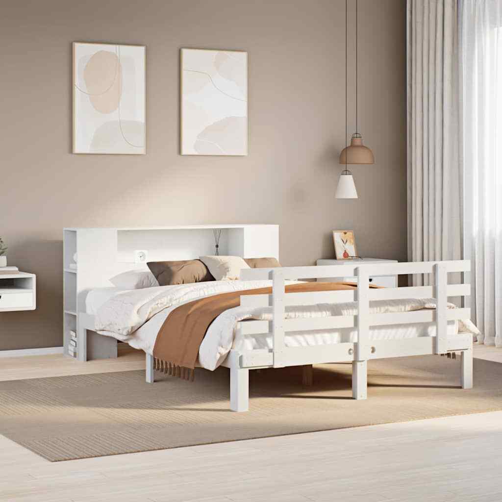 1436173 Letto Libreria senza Materasso Bianco 135x190 cm Legno di Pino