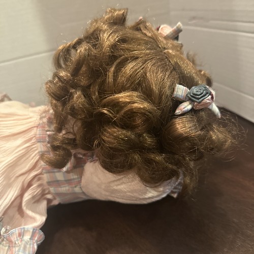 "My Baby Bright Eyes" 14” Porcelain Doll Laying Down Country Pink & Plaid #26372 - Picture 7 of 9