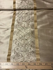 1 3/4 Yards Gold Satin Striped  Scroll/ Vines 100% Silk Taffeta Fabric 54” W BTY