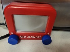 Mini 3.5 Ohio Art Etch a Stech Magic Screen Classic Red With Blue Turn Knobs
