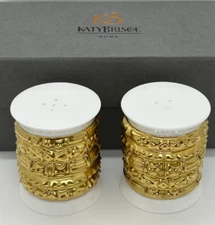Katy Briscoe Bangles Salt & Pepper Shakers Bone China 24 Carat Gold Plate, White