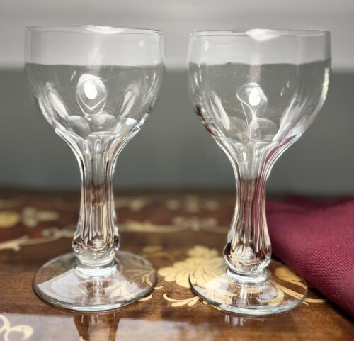 1920s Bryce Brothers Glass Hollow Stem Champagne/Wine Crystal Glasses Set of 2 - Afbeelding 1 van 5