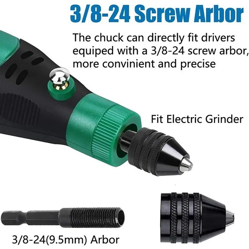 Portabrocas Mini (0,3 mm a 3,6 mm) sin llave con adaptador de vástago hexagonal de 1/4" - J016 Foto 3 de 4