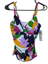NWT Anne Cole Tankini Swim Top Womens 32C-34B Underwire Floral Tropical Wrap