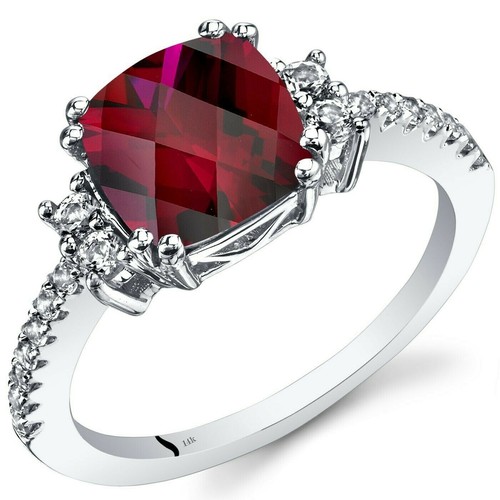 14K White Gold Lab-Created Ruby Ring Cushion Cut 3.00 Cts Sizes 5 to 9 - Bild 1 von 3