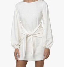 NWT R.Vivimos Women’s White Knotted Tie Waist Round Neck Sweater Dress Size L