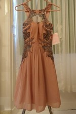 Little Mistress dusty pink chiffon embroidered prom dress UK 8