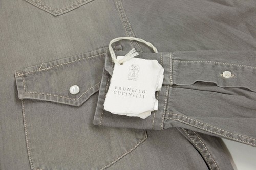 NUEVO CON ETIQUETAS $1095 Brunello Cucinelli Hombres "Leisure Fit" Denim Camisa a Presión Talla XS A252 - Imagen 6 de 6