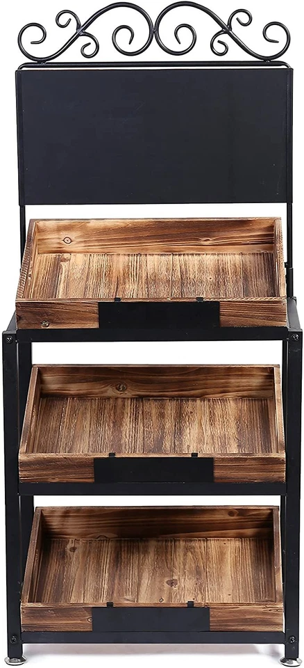 Soporte de producción MyGift vintage de metal y madera quemada de 3 niveles con letrero de pizarra Foto 4 de 4