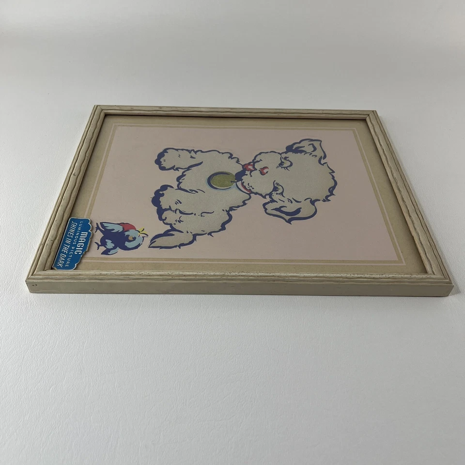 Cuadro Mágico Brilla en la Oscuridad Luminoso A. E. DIEDERICH Enmarcado Perro Guardería Decoración Foto 4 de 4