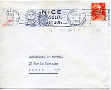 lettre avec flamme Nice soleil et joie 1952 - timbre Gandon