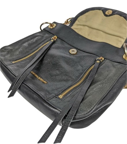 Cynthia Rowley Black Leather Medium Crossbody Shoulder Handbag Chain Strap - Picture 3 of 10