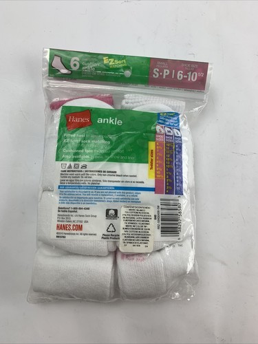 Hanes Girls Cushion Ankle Super Soft 6 Pair Size Small Shoe Size 6-10.5 NIP - Picture 3 of 5