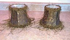 LAMP SHADES Aspen creative clip on. Brown/gold leaf pattern w/ br. grass fringe