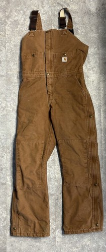 Carhartt Bib Overalls Womens 10x32 Brown Double Knee Canvas Duck Workwear WR027